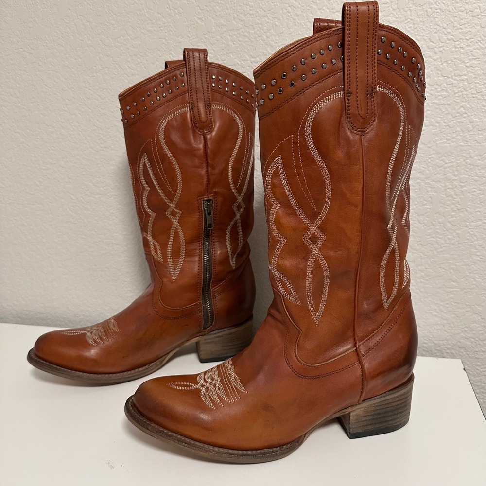Freebird Zion Western Boots Women 10 Whiskey Leather Studded Tall Cowgirl NWOB